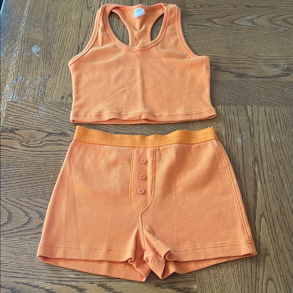 Victoria's Secret Underware Tank Boyshorts Orange Vintage Set PJs - Picture 1 of 9